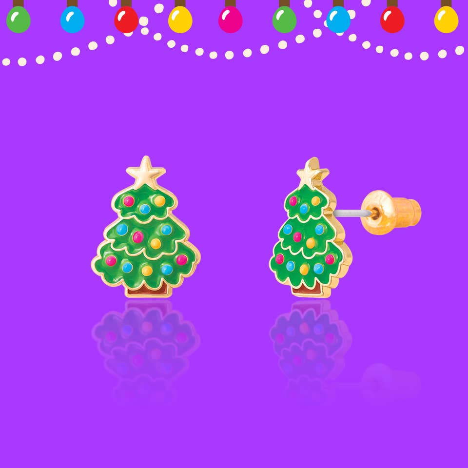 Happy Christmas Tree Stud Earrings