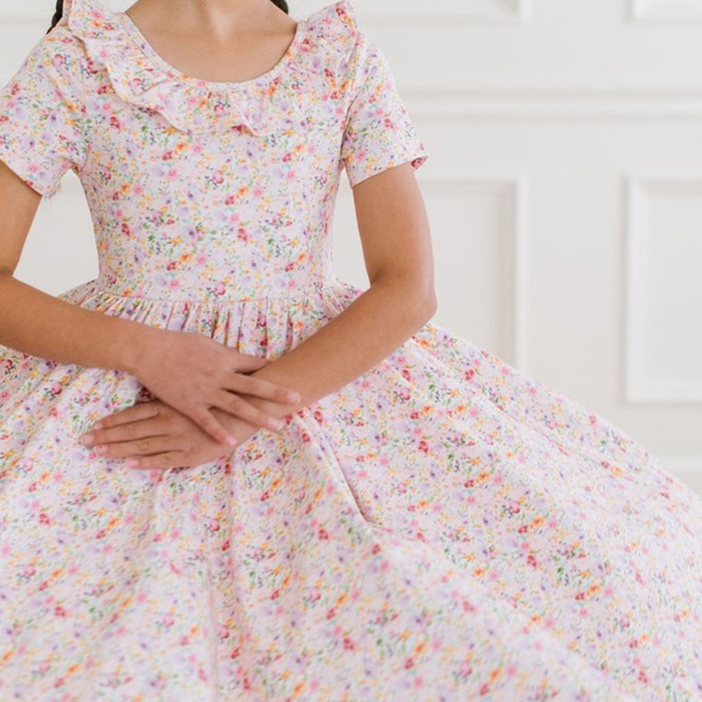 Harlow Dress in Watercolor Bloom - Pocket Twirl Dress-DRESSES & SKIRTS-Ollie Jay-Joannas Cuties