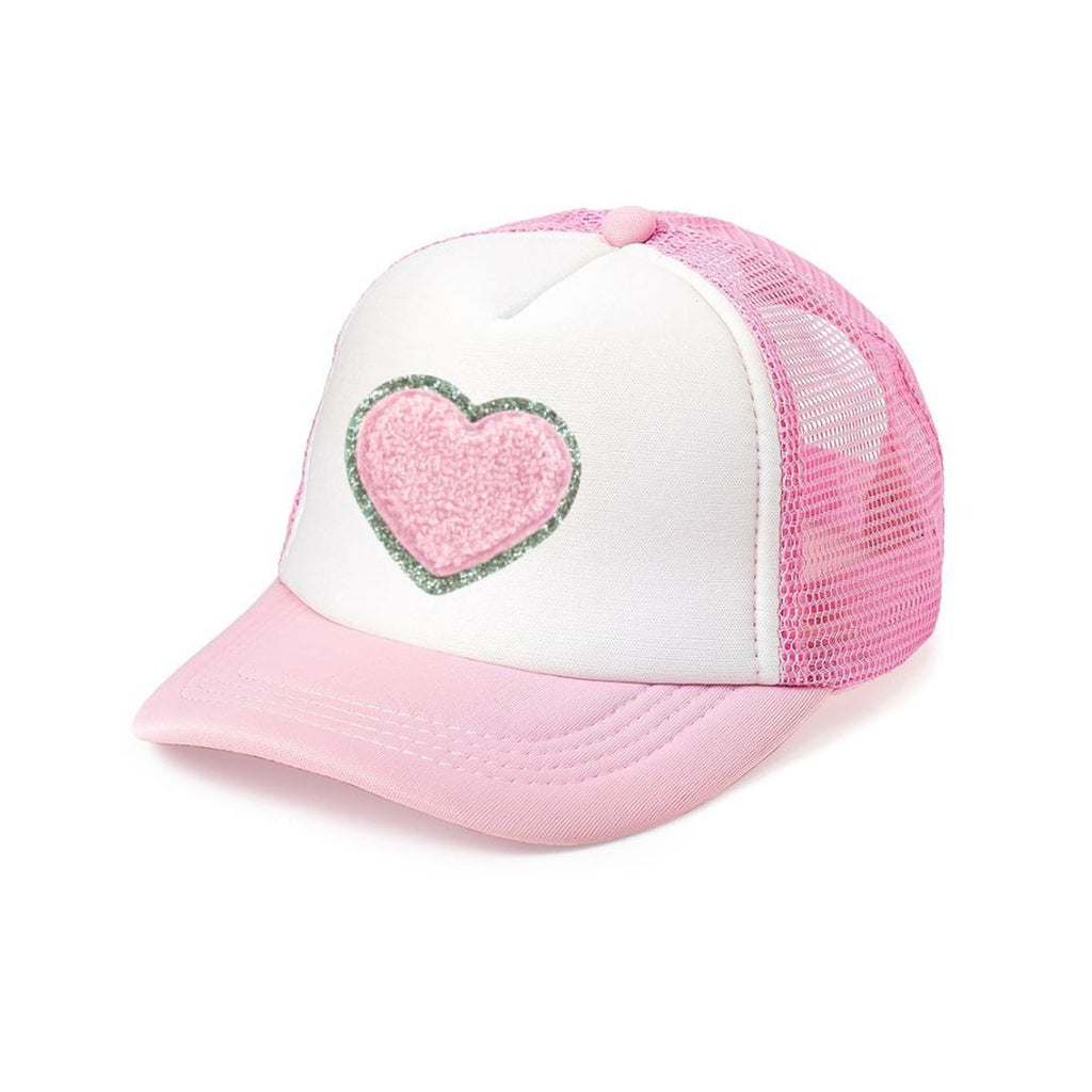 Heart Patch Trucker Hat - Pink/White-HATS & SCARVES-Sweet Wink-Joannas Cuties