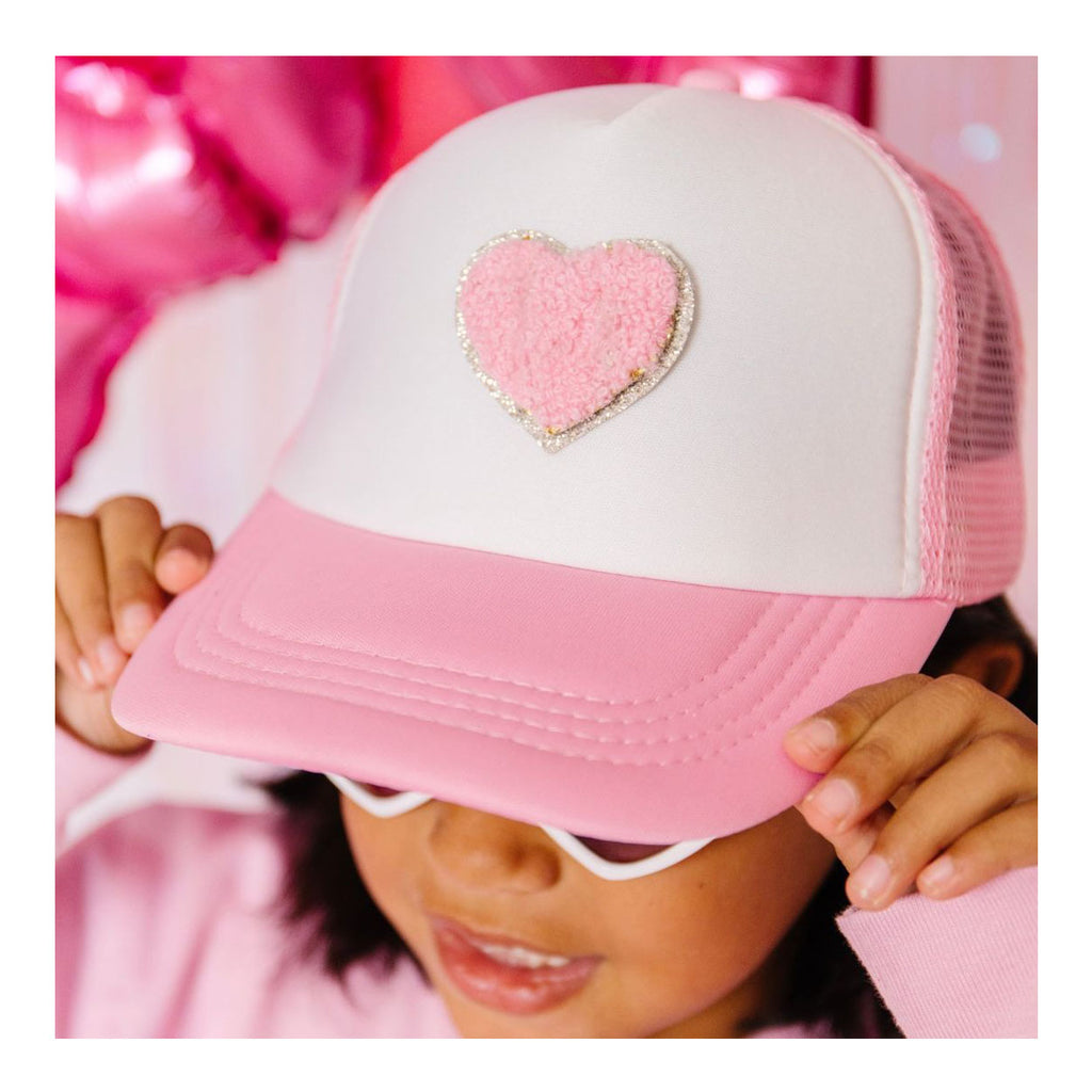Heart Patch Trucker Hat - Pink/White-HATS & SCARVES-Sweet Wink-Joannas Cuties