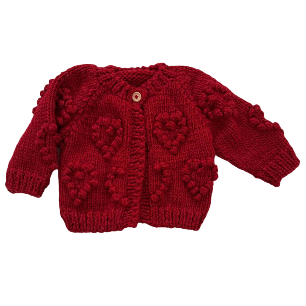 Heart Popcorn Cardigan  Red -  Baby & Kid Valentine's Sweater