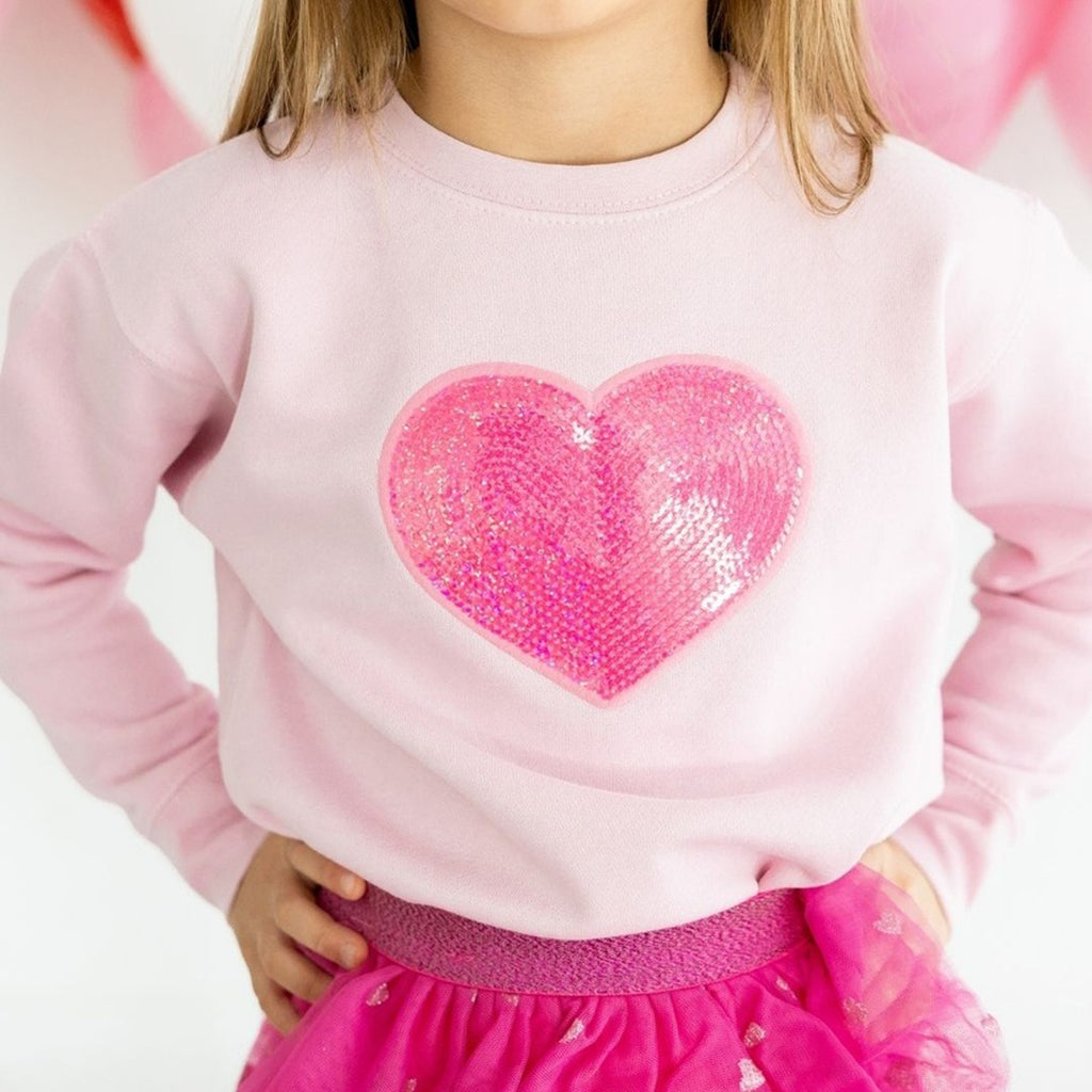 Heart Sequin Patch Valentine's Day Sweatshirt - Pink