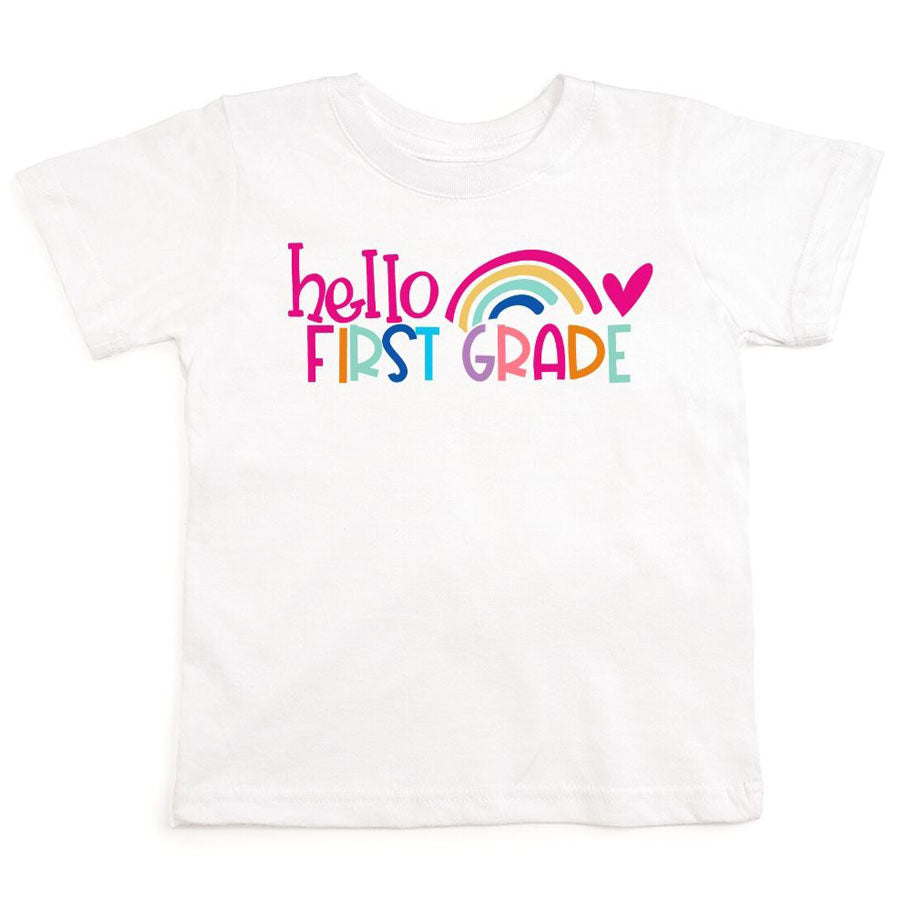 Hello First Grade Girls Tee-TOPS-Sweet Wink-Joannas Cuties