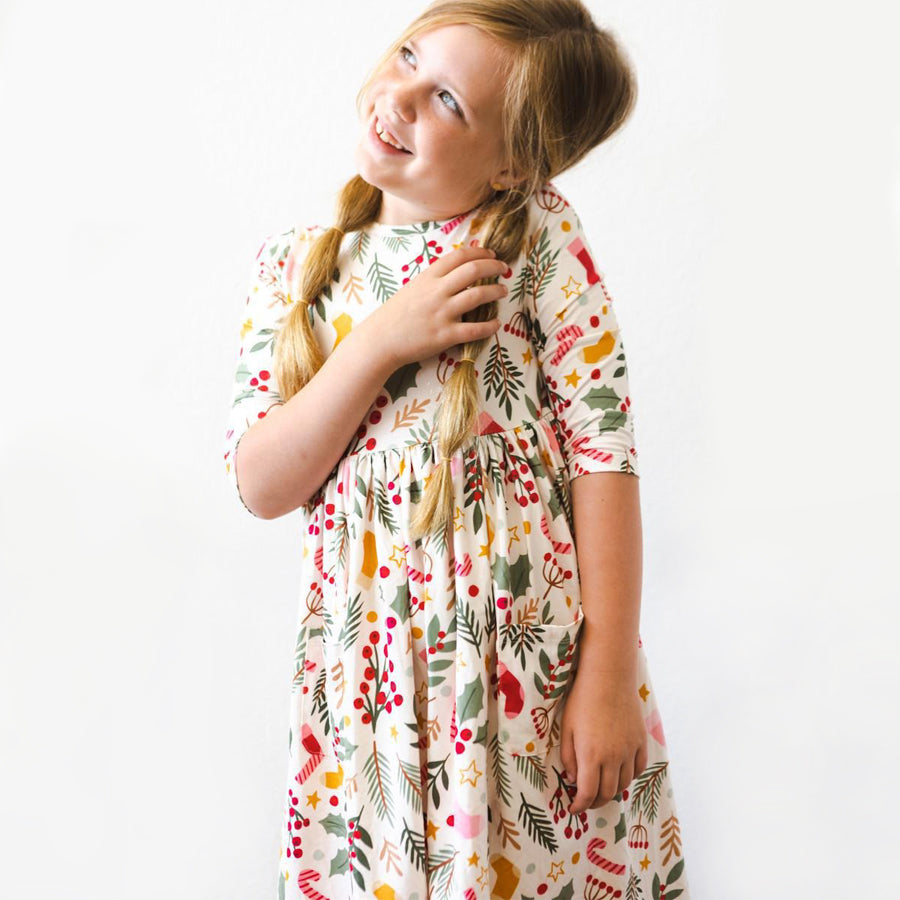 Holly Jolly Christmas Pocket Twirl Dress-DRESSES & SKIRTS-Mila & Rose-Joannas Cuties
