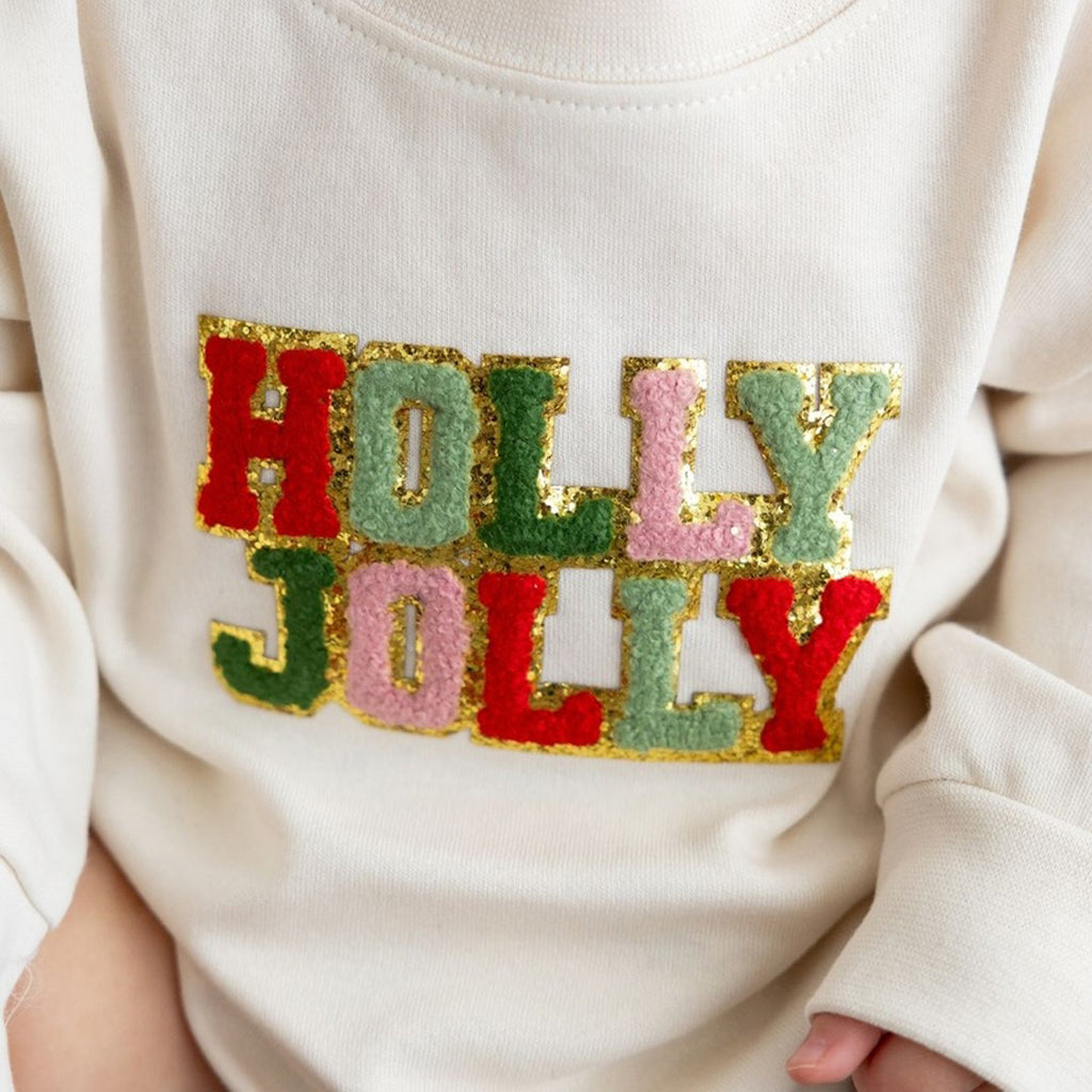 Holly Jolly Patch Christmas Long Sleeve Romper - Natural