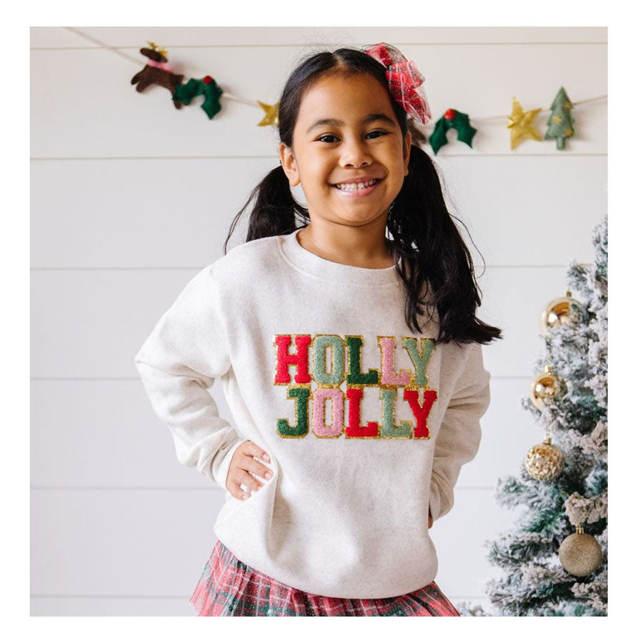 Holly Jolly Patch Christmas Sweatshirt - Neutral-SWEATSHIRTS & HOODIES-Sweet Wink-Joannas Cuties