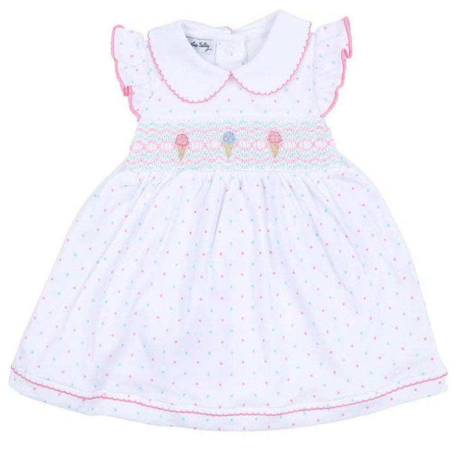 Ice Cream Classics Pink Smocked Collared Flutters Dress-DRESSES & SKIRTS-Magnolia Baby-Joannas Cuties