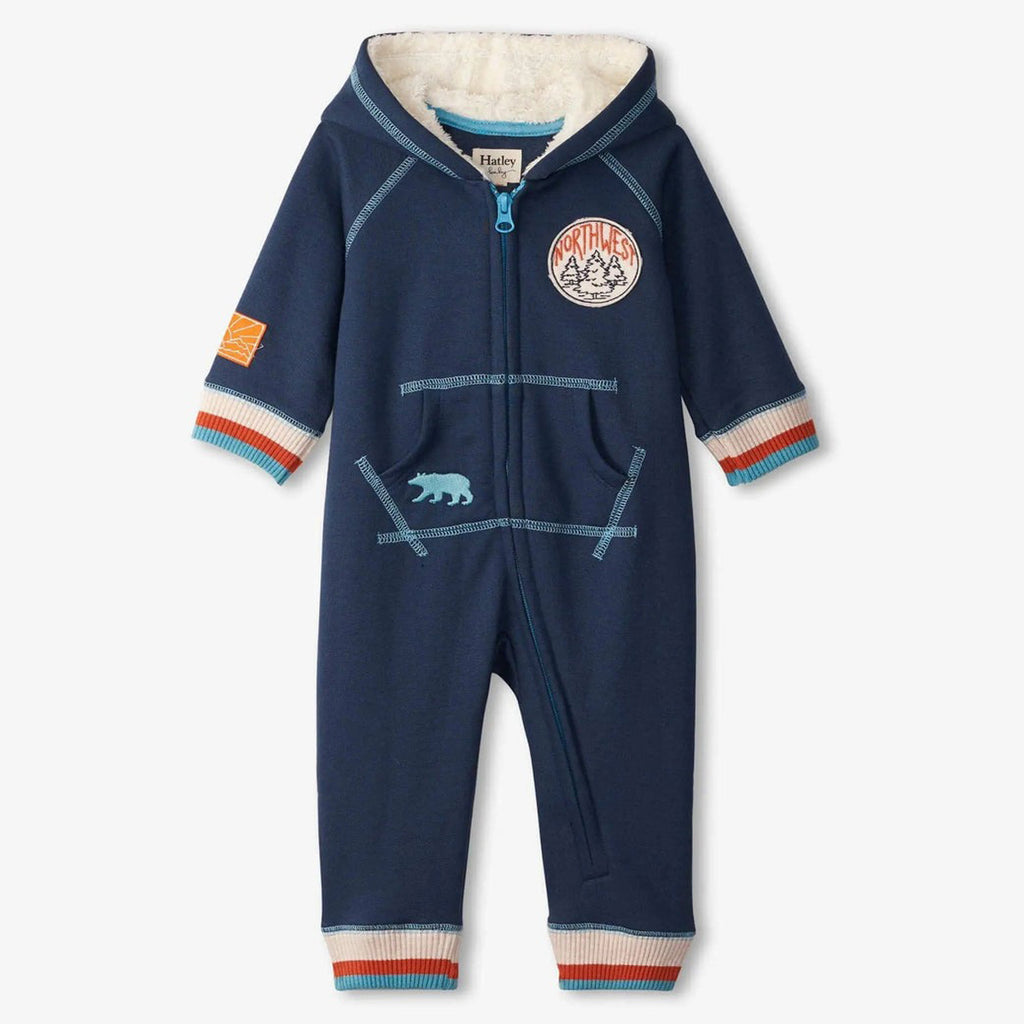 Indigo Melange Baby Hooded Romper - Hatley