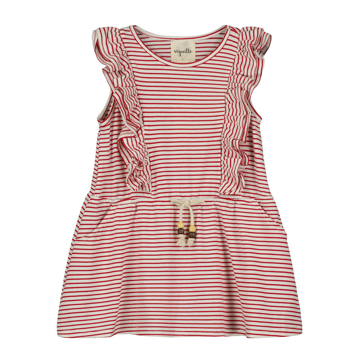 Jo Dress Ivory/Red Stripe 10