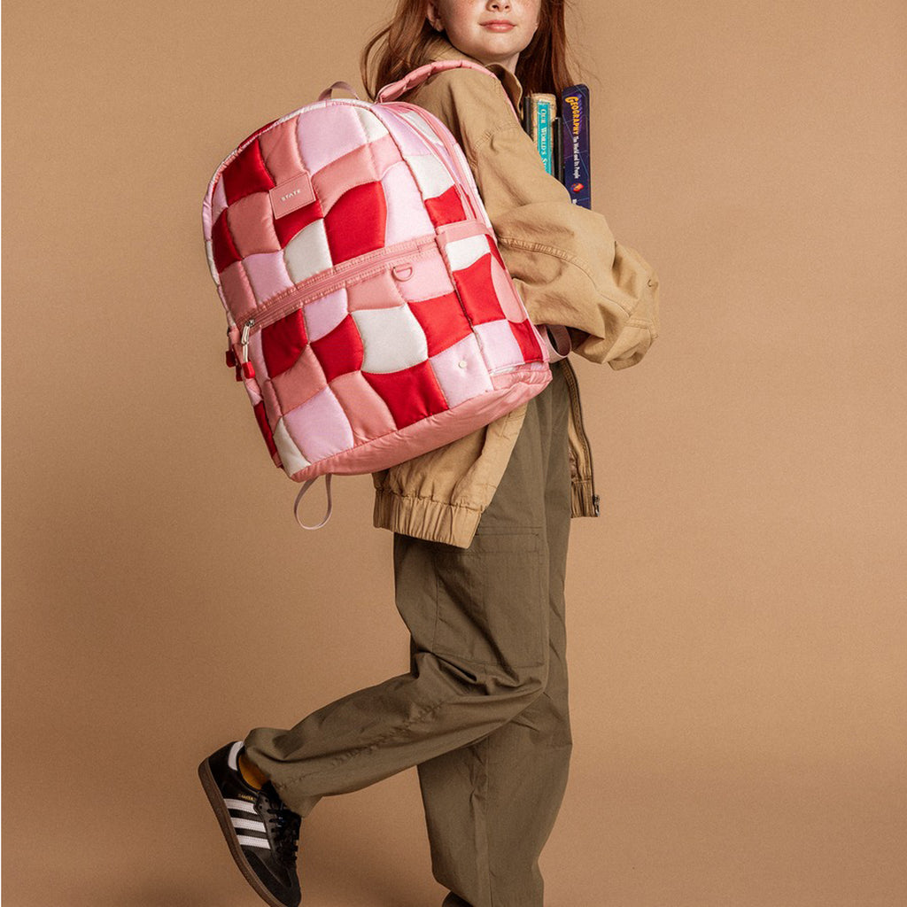 Kane Double Pocket Large Backpack - Pink Puffer Check
