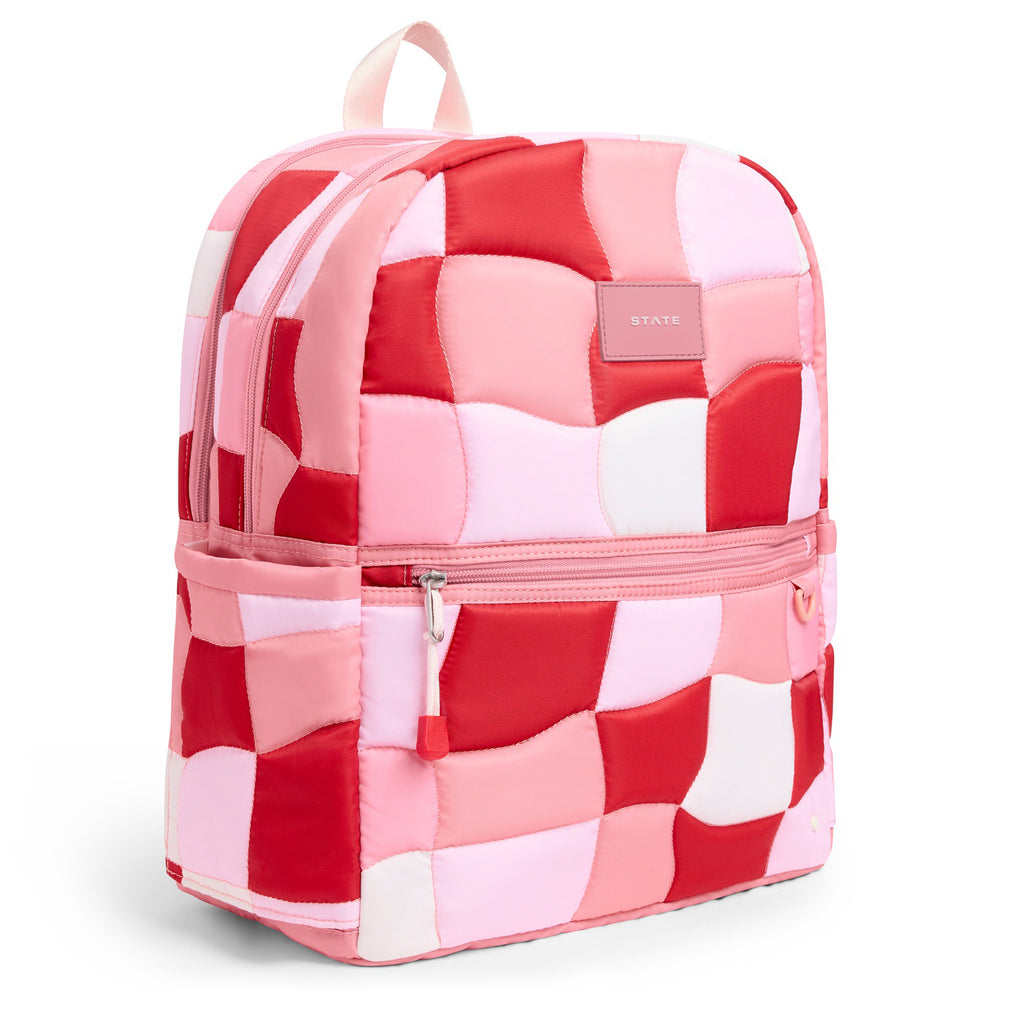Kane Double Pocket Large Backpack - Pink Puffer Check