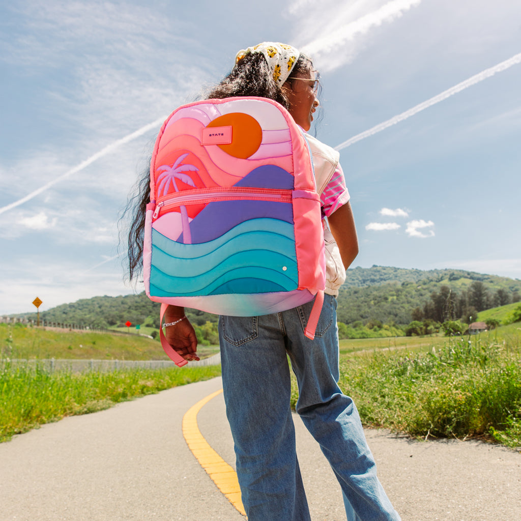 Kane Double Pocket Large Backpack - Nylon Puffer Sunset