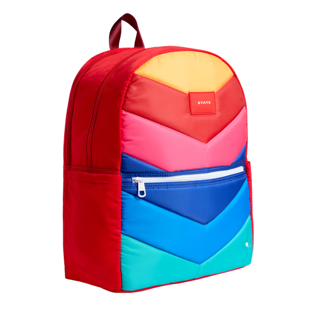 Kane Double Pocket Large Backpack - Nylon Puffer Rainbow Chevron