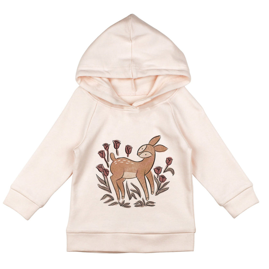 Kids' Organic Printed Raglan Hoodie in Doe-a-Deer Graphic