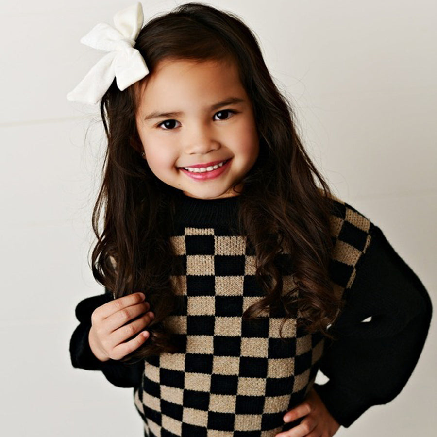 Kids Black Brown Check Crew Neck Fall Winter Sweater-CARDIGANS & SWEATERS-Oopsie Daisy-Joannas Cuties