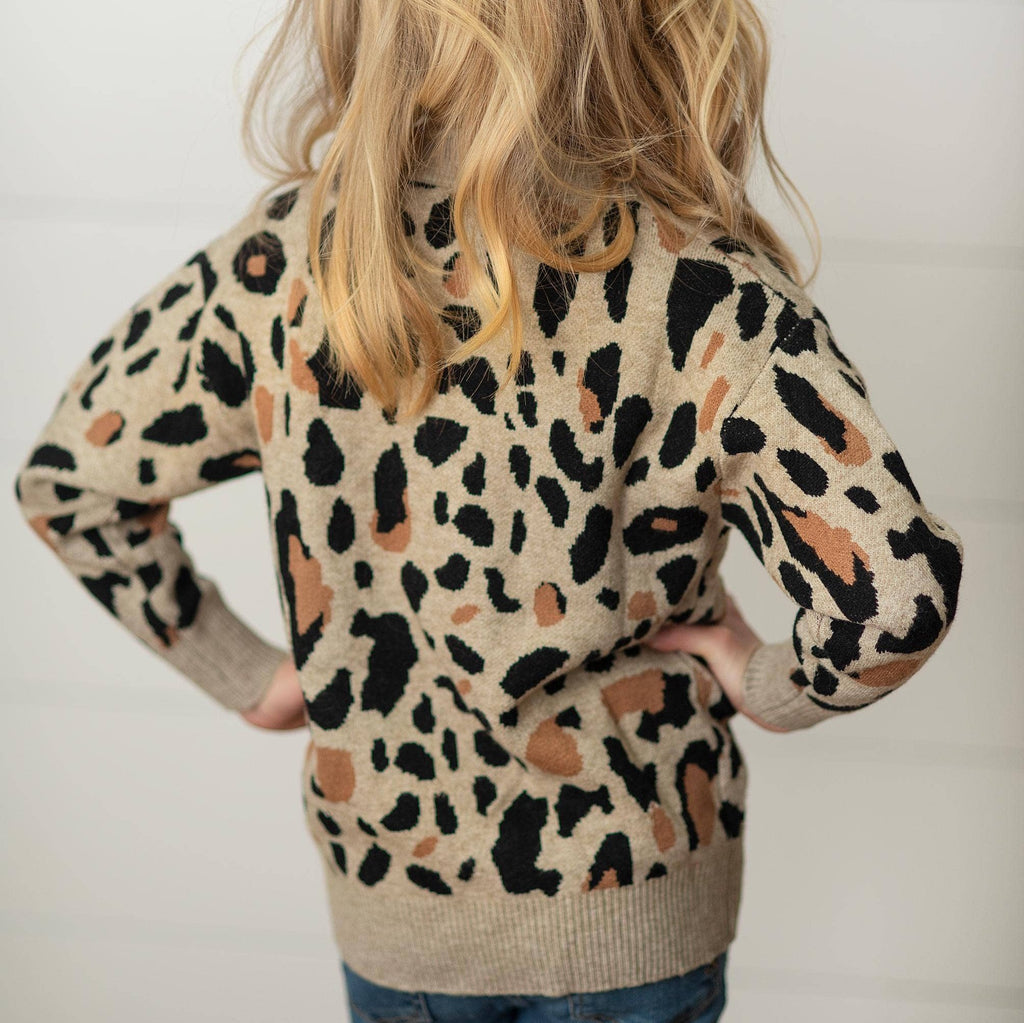 Kids Leopard Button Pocket Cardigan Fall Winter Sweater