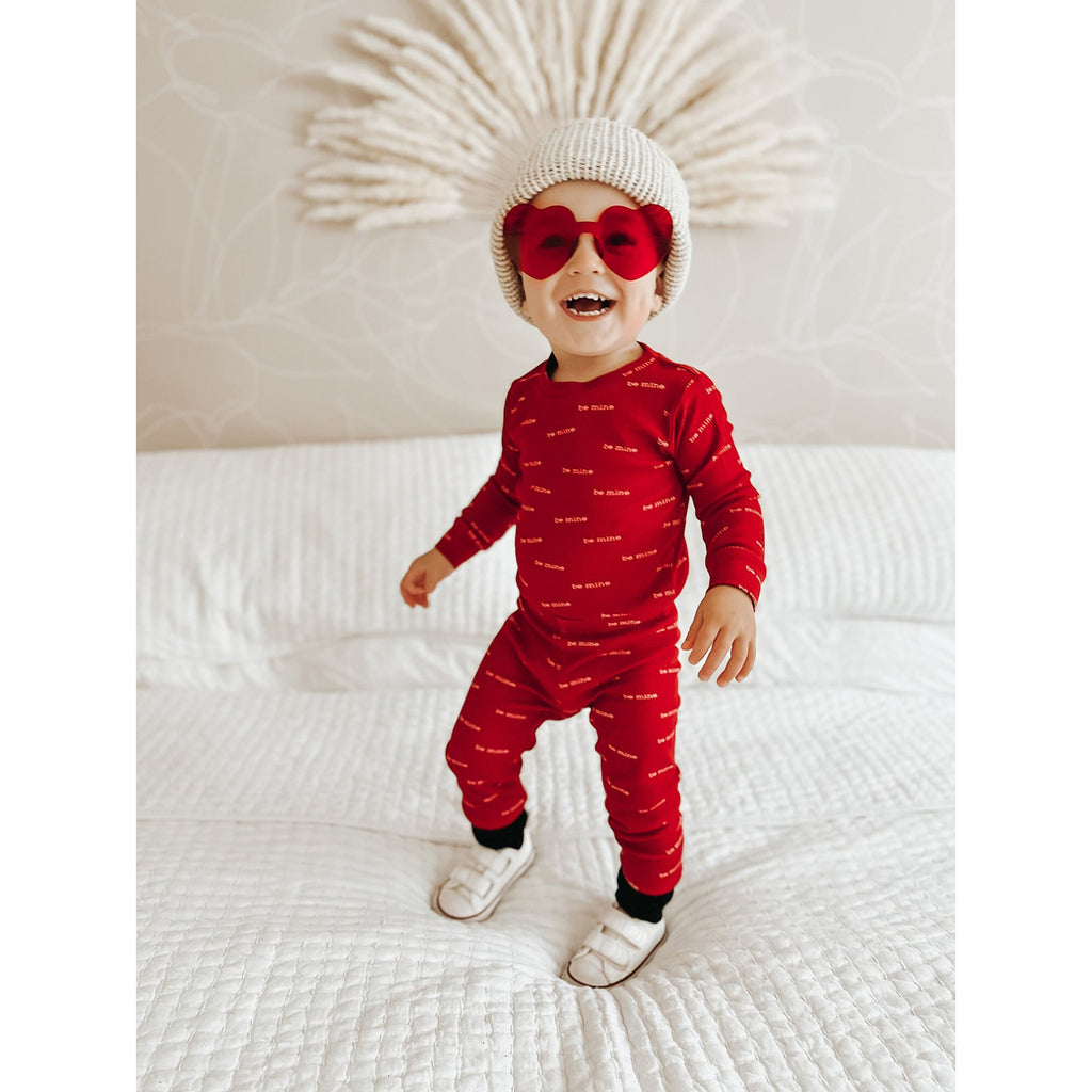 Kids' Organic L/Sleeve PJ Set in Be Mine-SLEEPWEAR-L'ovedbaby-Joannas Cuties
