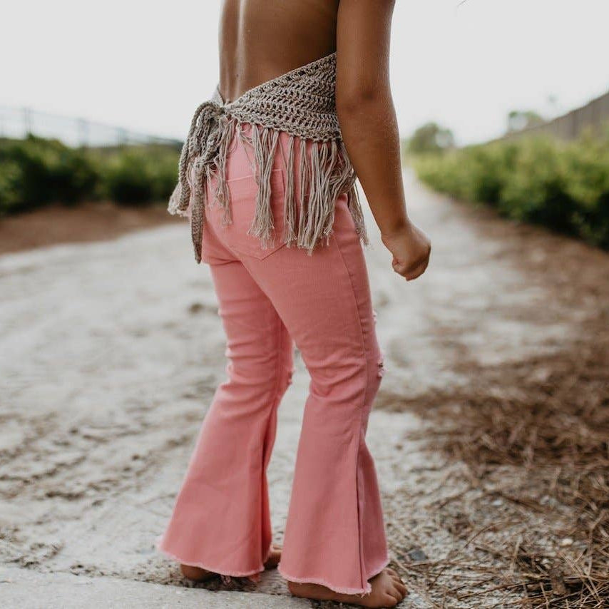 Kids Pink Distressed Denim Jean Flare Pants-Oopsie Daisy-Joannas Cuties