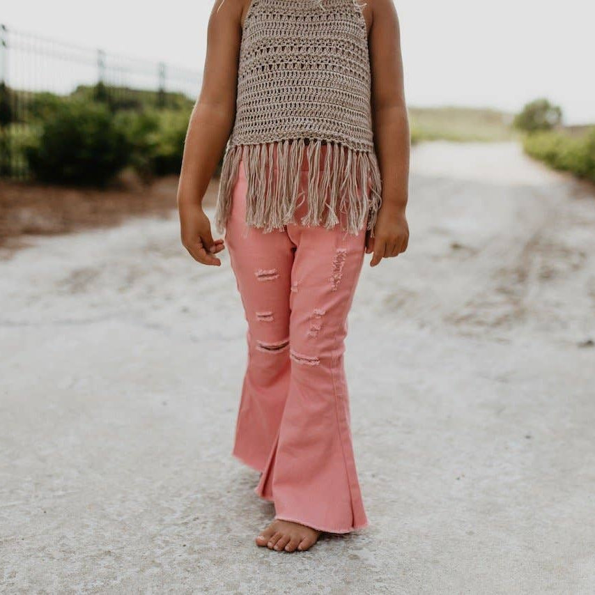 Kids Pink Distressed Denim Jean Flare Pants-Oopsie Daisy-Joannas Cuties