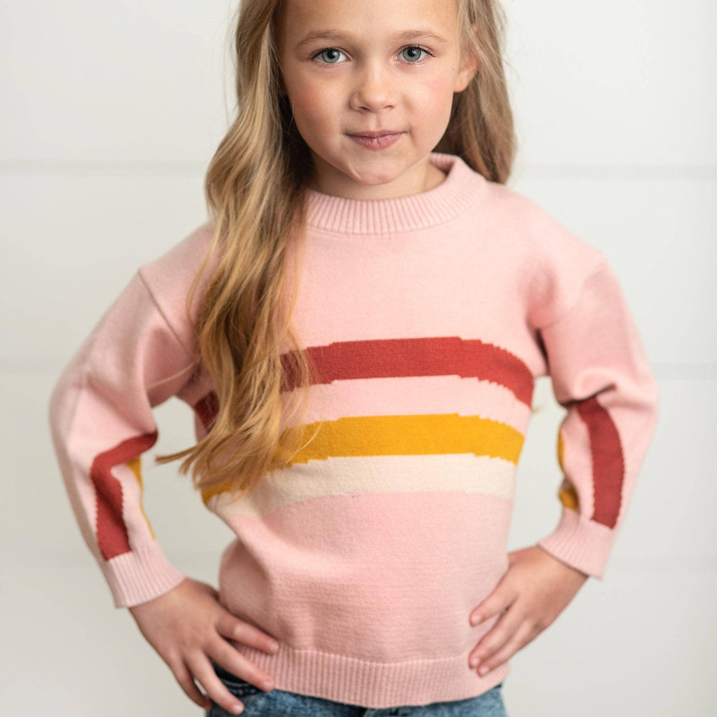 Kids Pink Rainbow Crew Neck Fall Winter Sweater