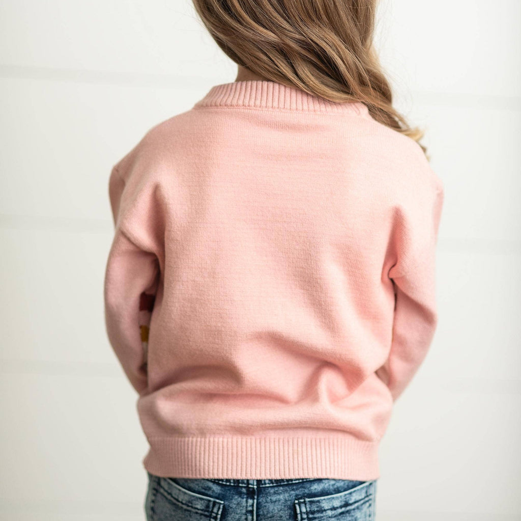 Kids Pink Rainbow Crew Neck Fall Winter Sweater