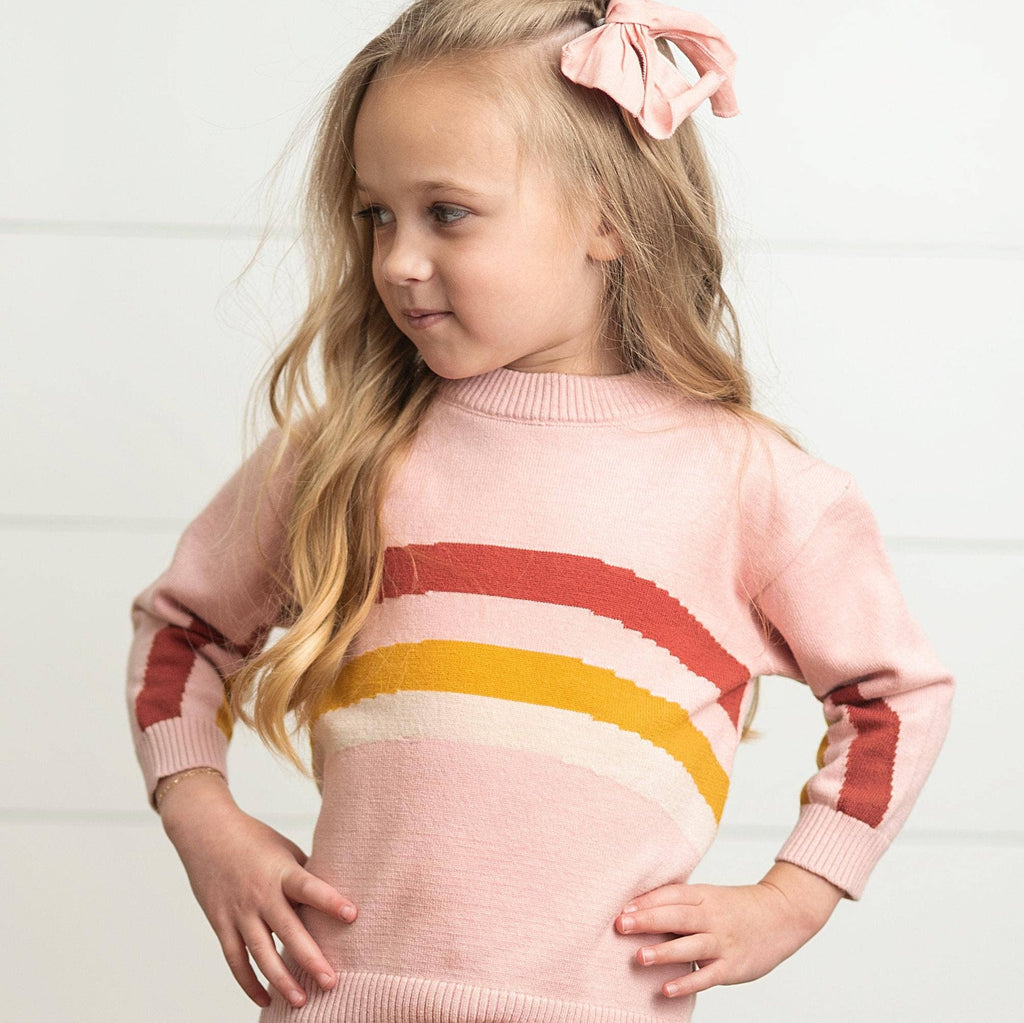 Kids Pink Rainbow Crew Neck Fall Winter Sweater