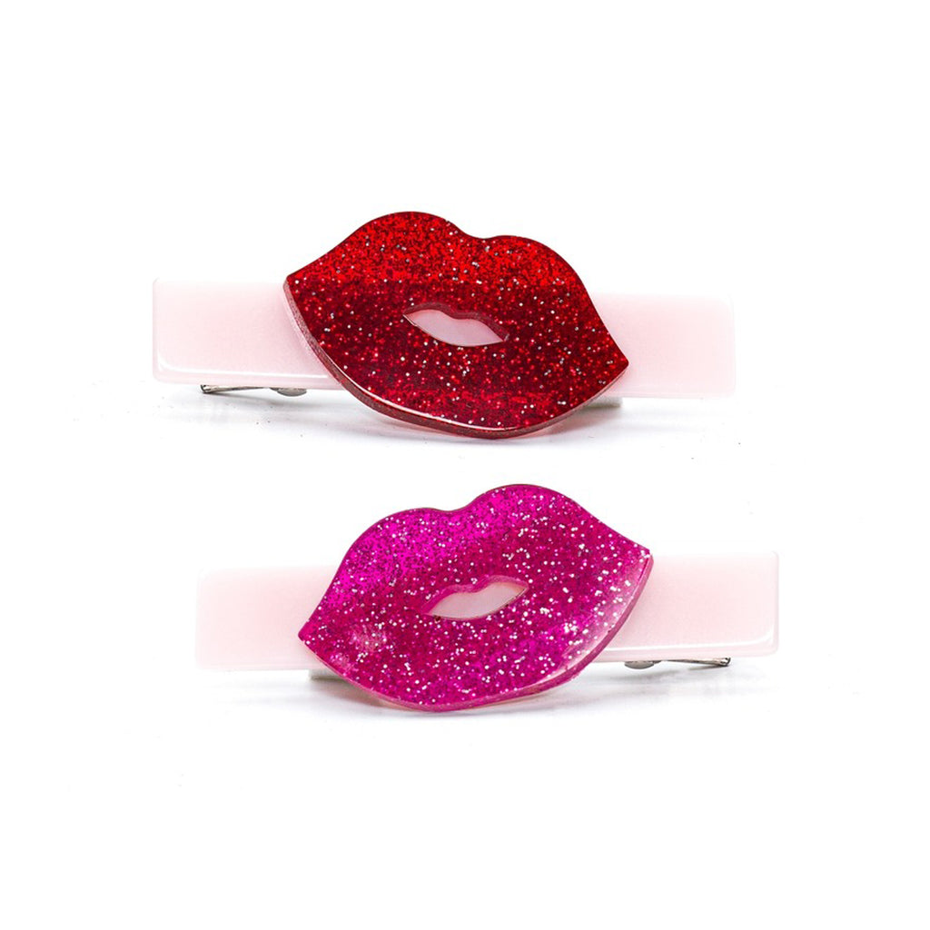 Kisses Glitter Red Pink Hair Clips-HAIR CLIPS-Lilies & Roses-Joannas Cuties
