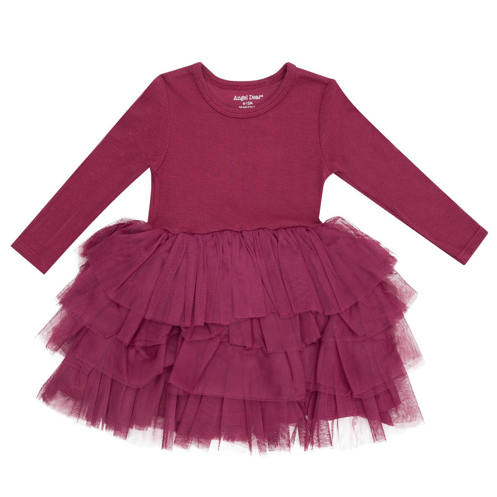 L/S Layered Tulle Dress - Basic - Solid Rose Bud