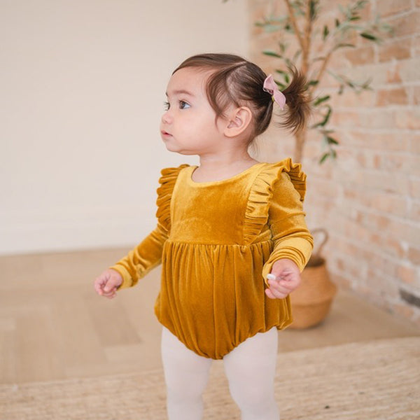 Leah Romper in Golden Velvet Baby Bubble
