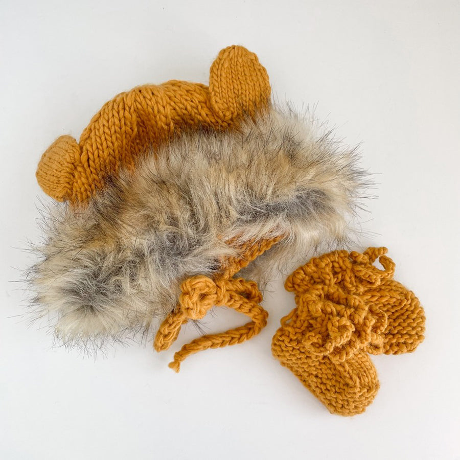 Lion Hat & Booties Set - Mustard-HATS & SCARVES-The Blueberry Hill-Joannas Cuties