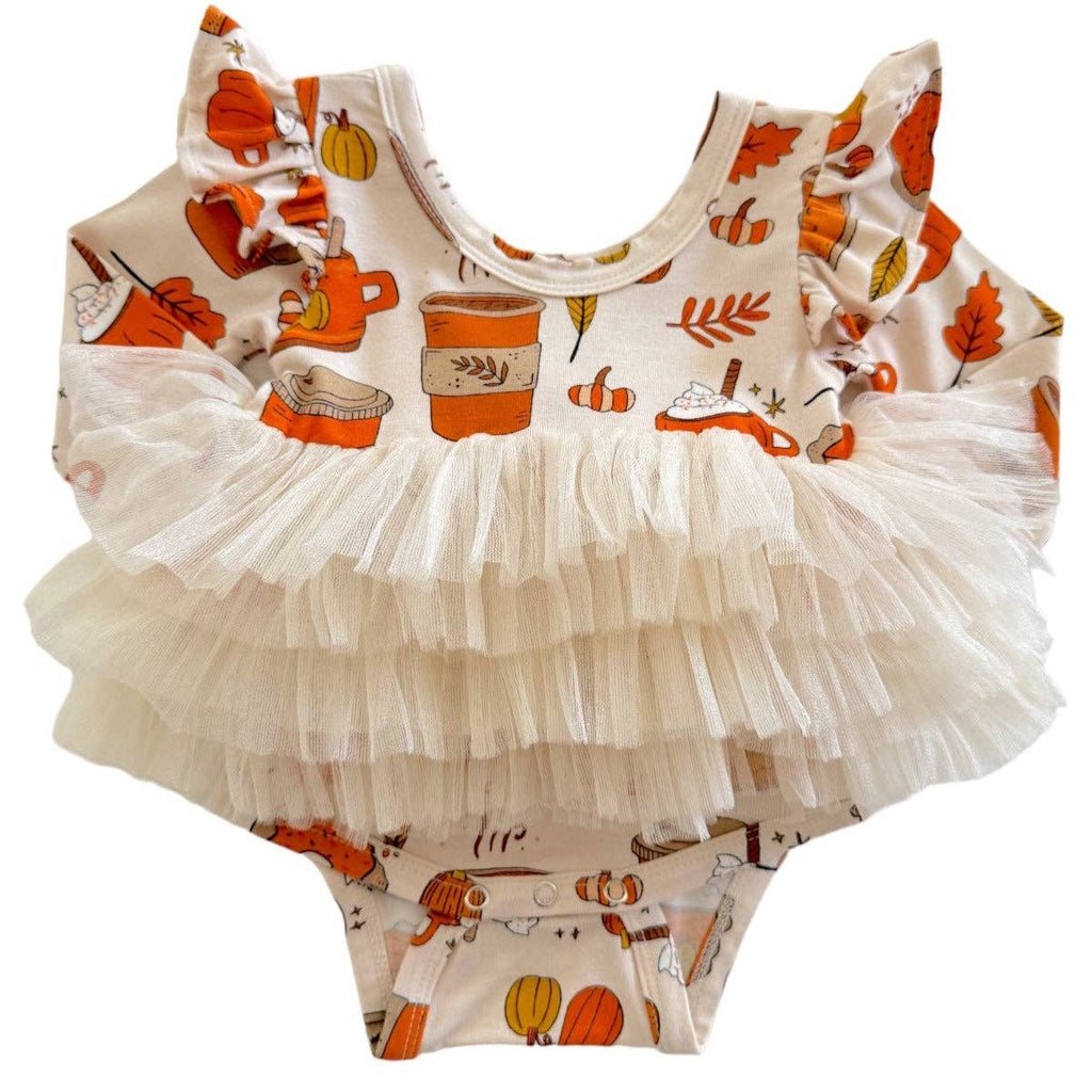 Long Sleeve Tutu Bodysuit - Pumpkin Spice Latte