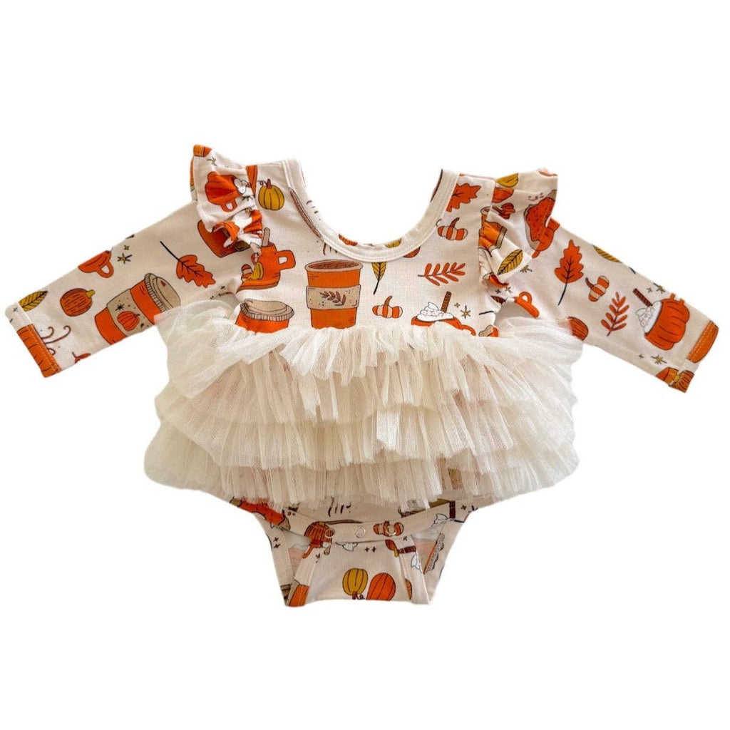 Long Sleeve Tutu Bodysuit - Pumpkin Spice Latte