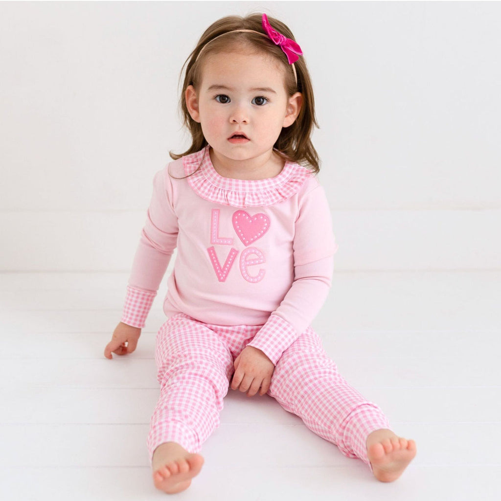 Love Appliqué Infant/Toddler Ruffle Long Pajamas-SLEEPWEAR-Magnolia Baby-Joannas Cuties