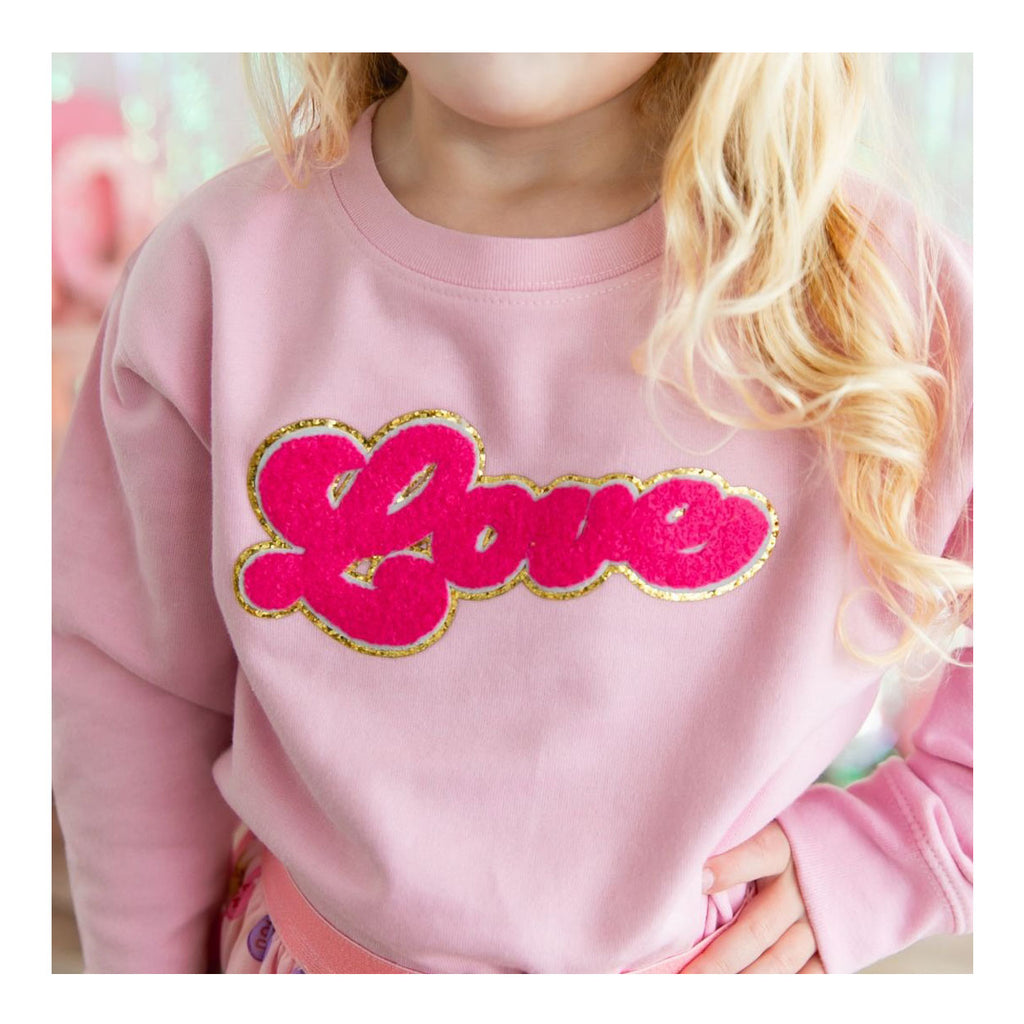 Love Script Patch Valentine's Day Sweatshirt - Pink-SWEATSHIRTS & HOODIES-Sweet Wink-Joannas Cuties