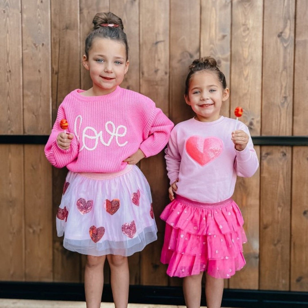 Heart Sequin Patch Valentine's Day Sweatshirt - Pink