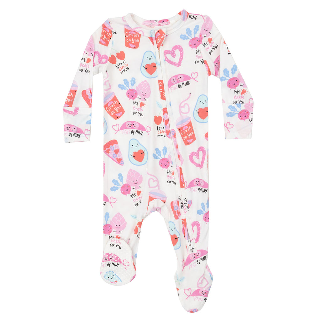 Love You Foodie Much Pink 2 Way Zipper Footie