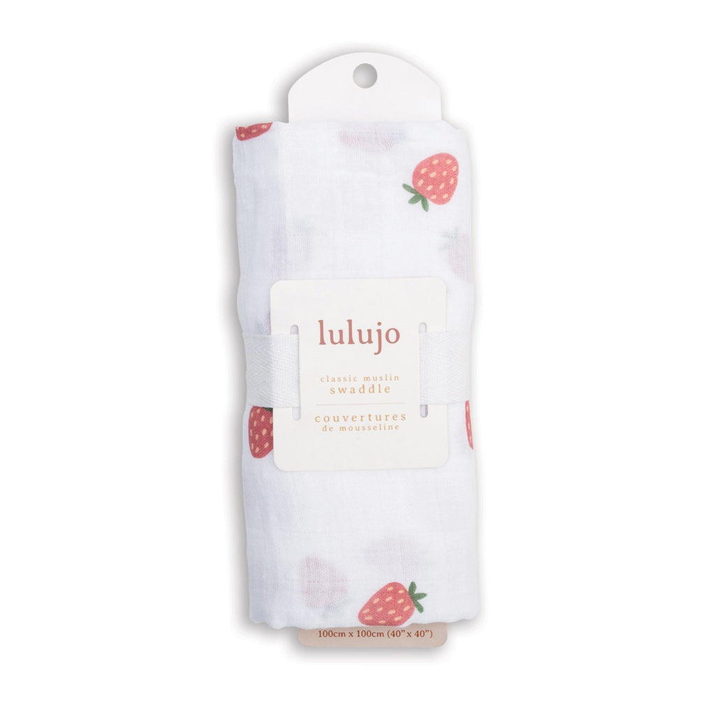 Lulujo Cotton Swaddle - Strawberries-SWADDLES & BLANKETS-Lulujo-Joannas Cuties