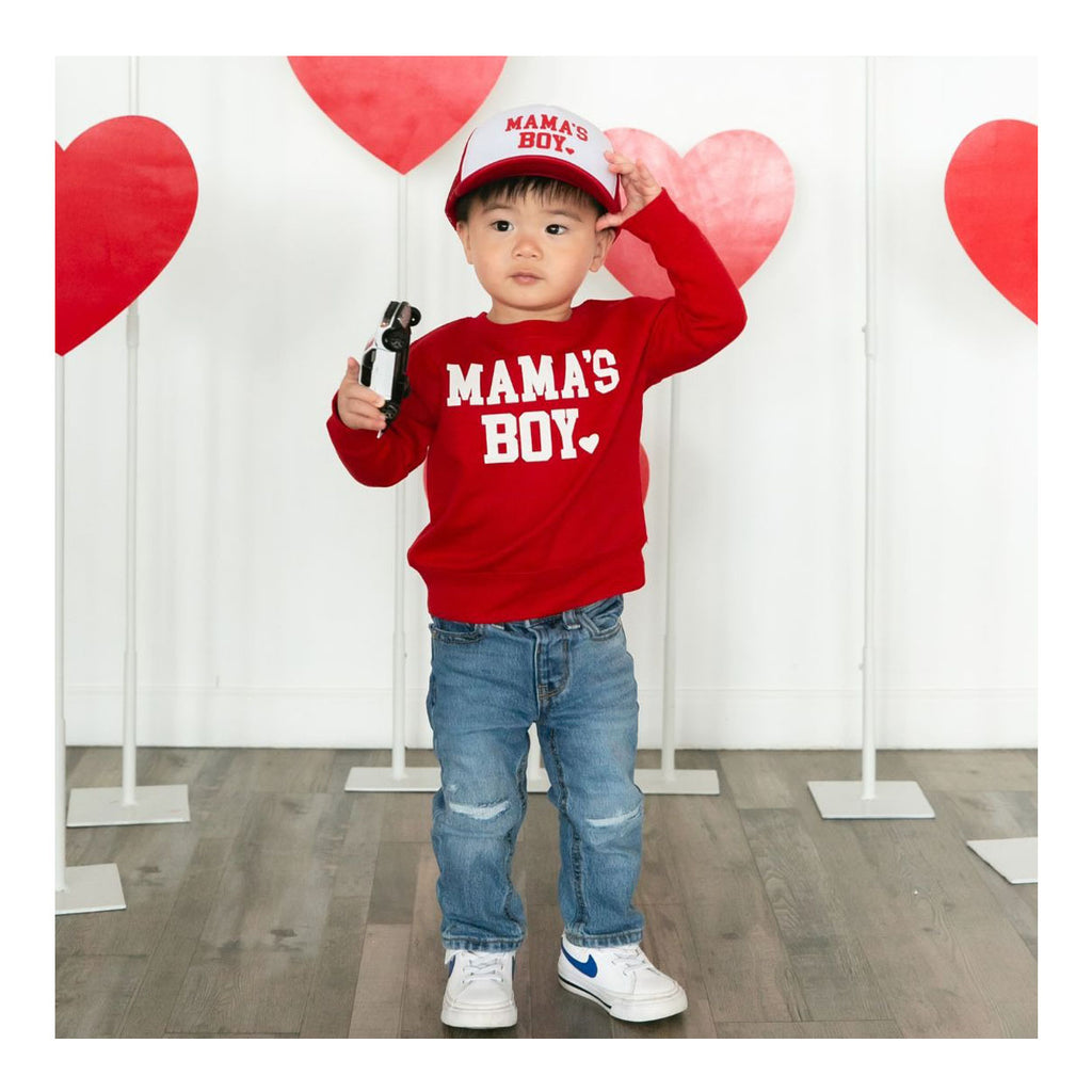 Mama's Boy Valentine's Day Trucker Hat - Red/White-SUN HATS-Sweet Wink-Joannas Cuties