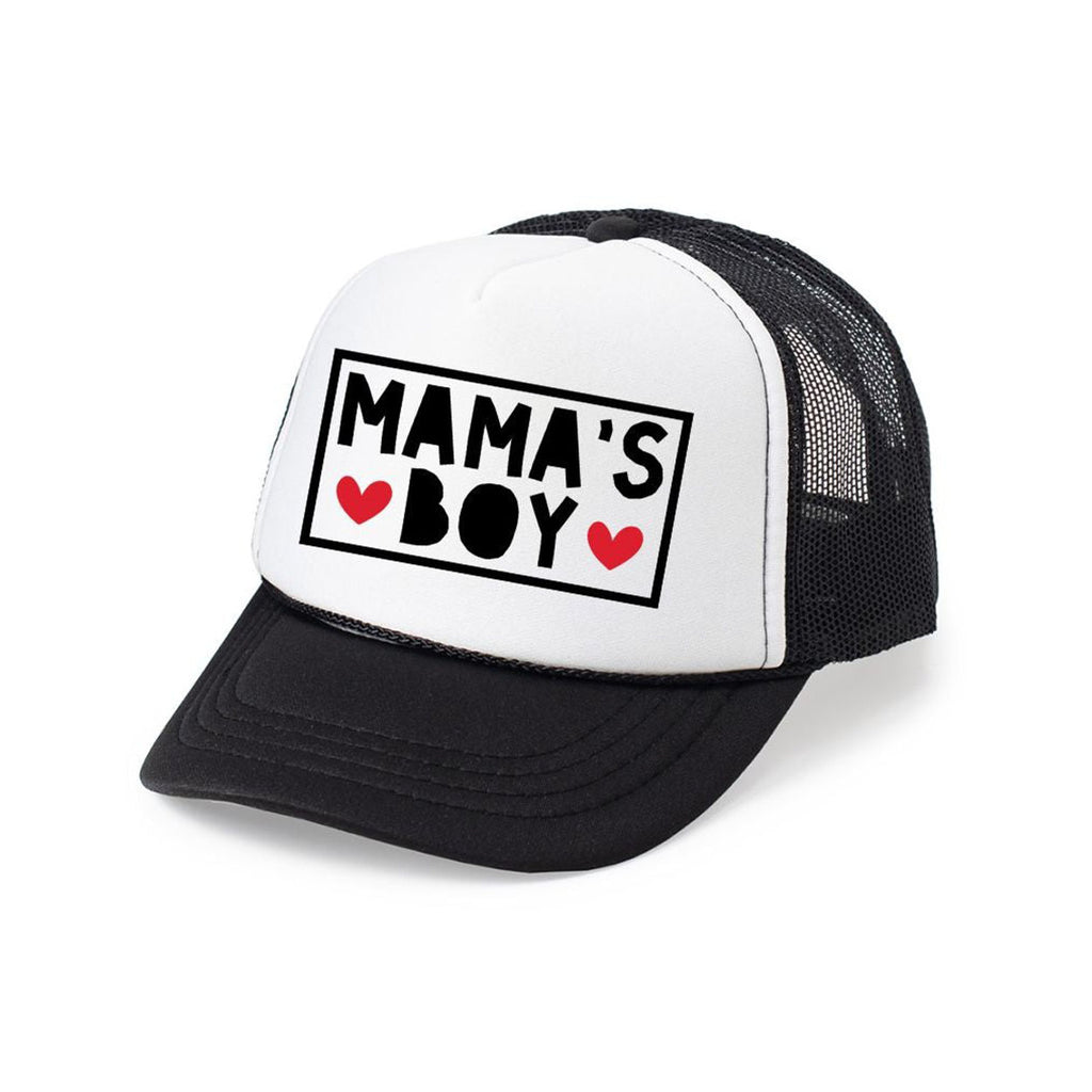 Mama's Boy Valentine's Day Trucker Hat - Black/White-SUN HATS-Sweet Wink-Joannas Cuties