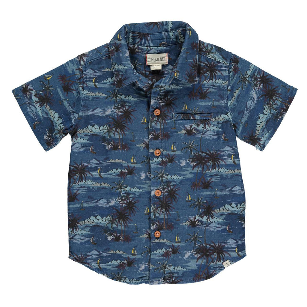 Maui Blue Hawaiian Print Woven Shirt