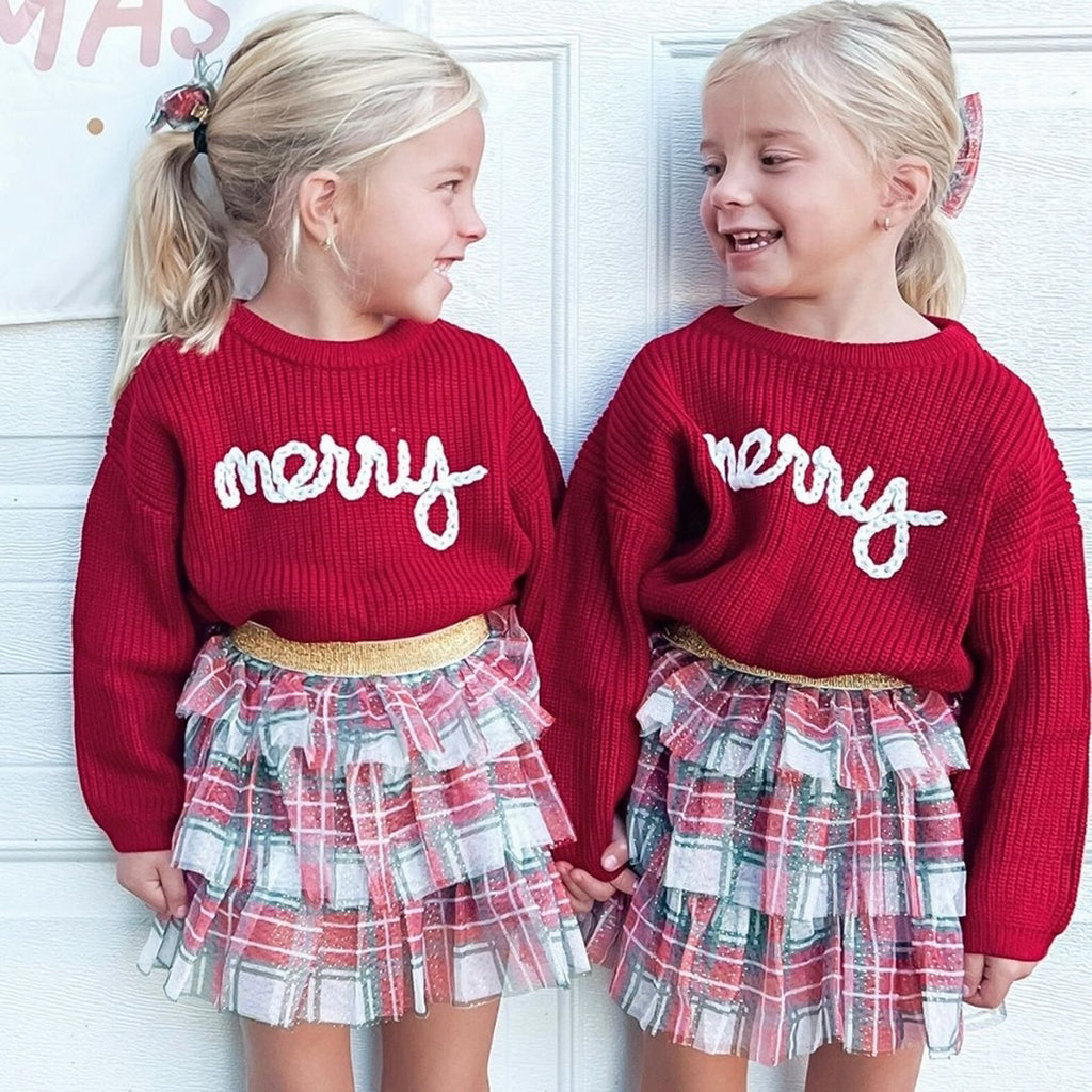 Merry Christmas Yarn Knit Sweater - Kids Holiday Sweater