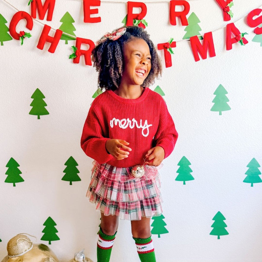 Merry Christmas Yarn Knit Sweater - Kids Holiday Sweater