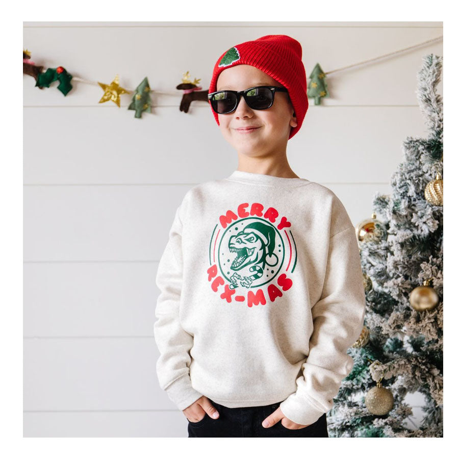 Merry Rex-Mas Christmas Sweatshirt - Natural-SWEATSHIRTS & HOODIES-Sweet Wink-Joannas Cuties