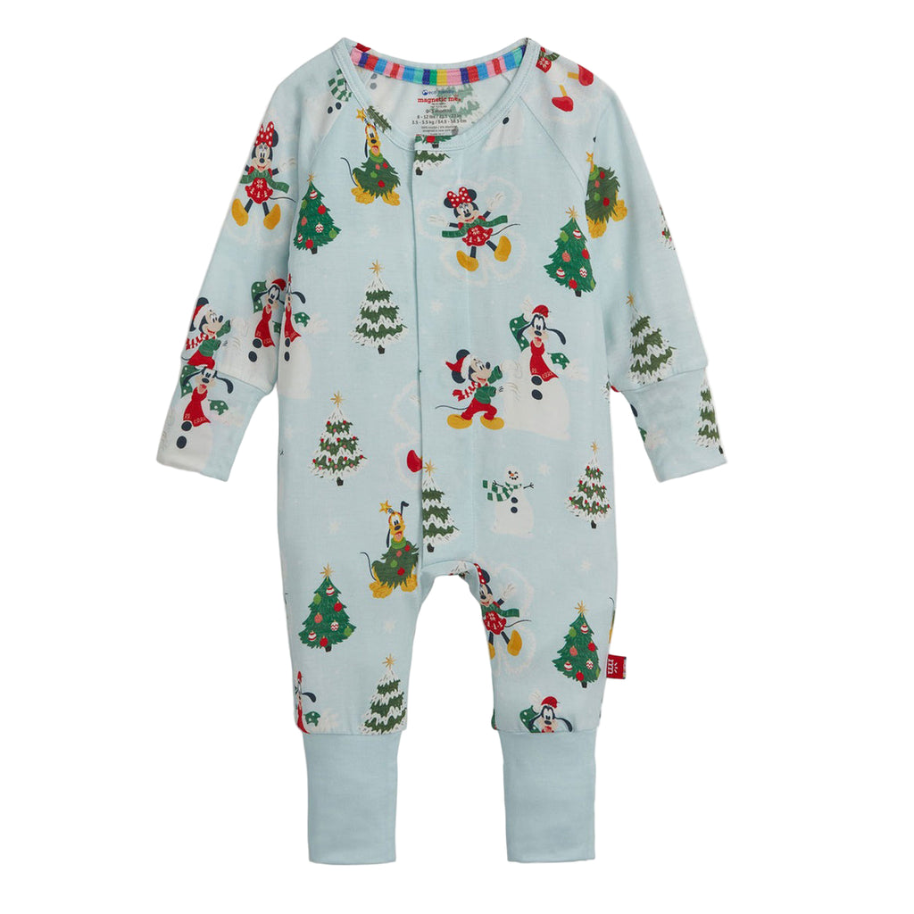 Children's onesie with Christmas-themed design on a light blue background
