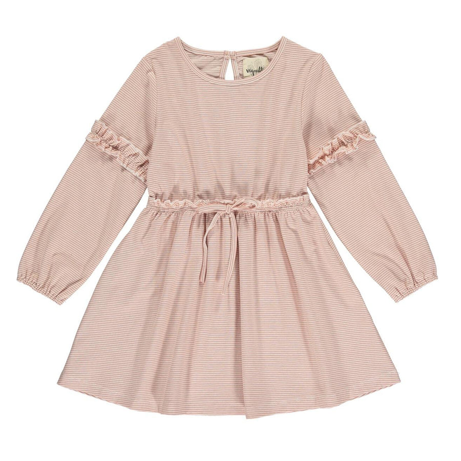 Mickey Dress In Peach Stripe, 10Y