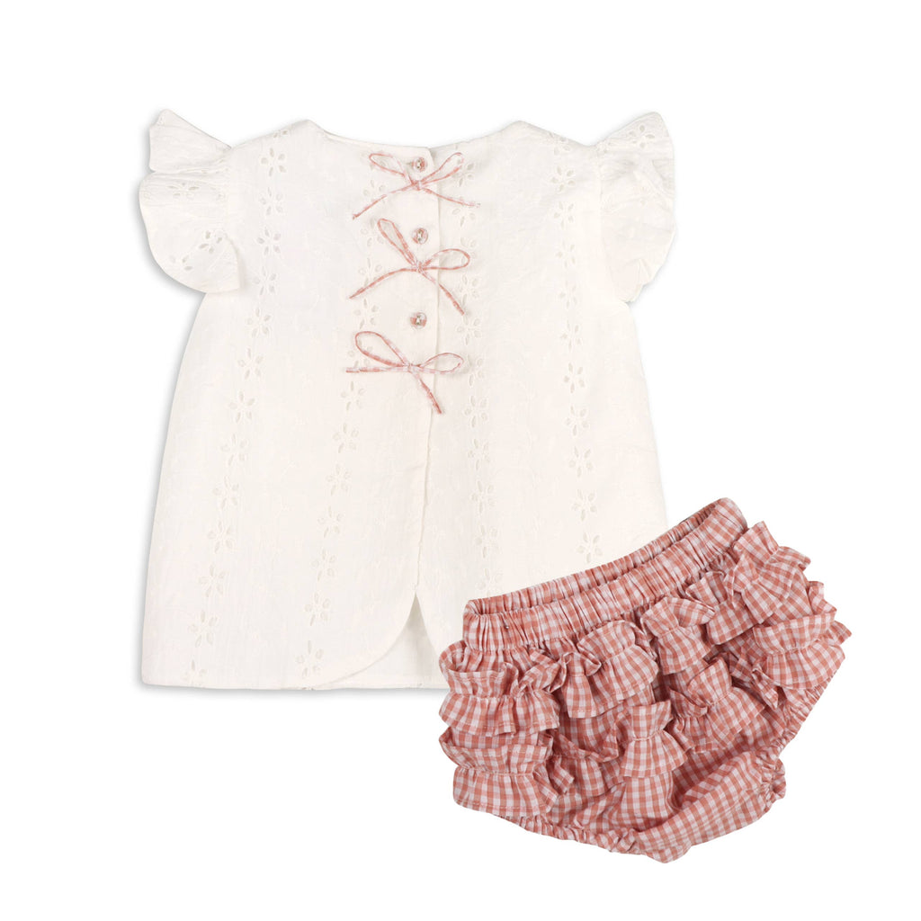 Milly Eyelet & Bow Baby Top + Ruffled Bloomer