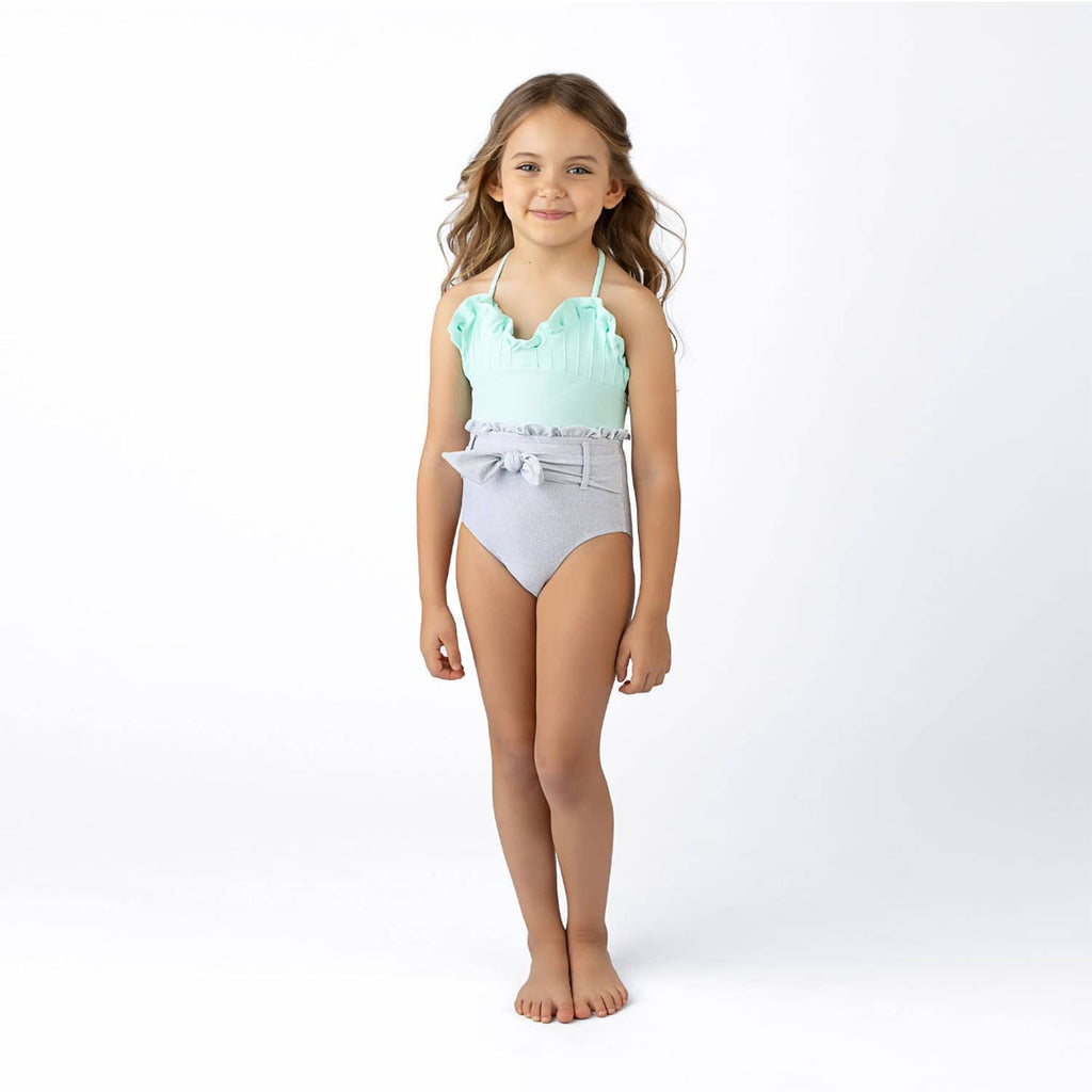 Mint Shimmer Mermaid Water Appearing Girls One Piece Swimsuit