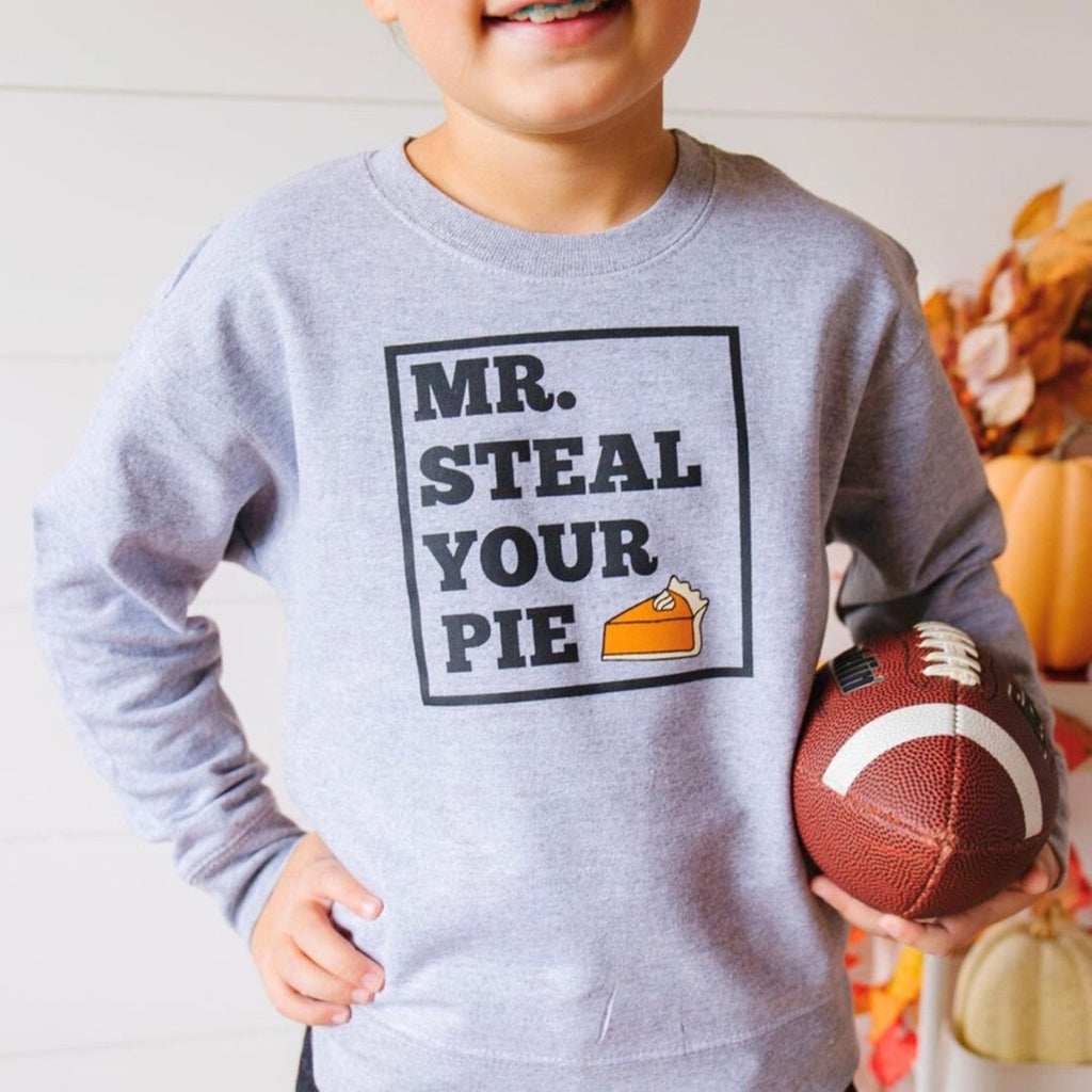 Mr. Steal Your Pie Thanksgiving Sweatshirt - Gray-SWEATSHIRTS & HOODIES-Sweet Wink-Joannas Cuties