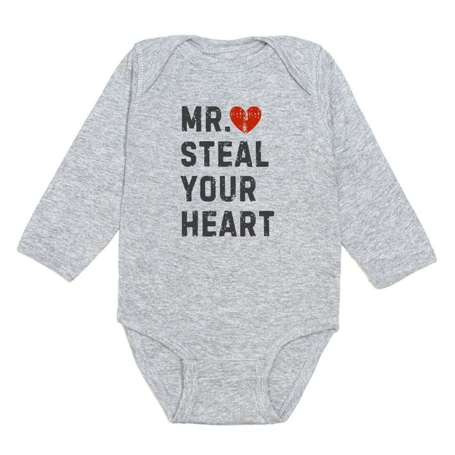 Steal Your Heart Valentine's Day Long Sleeve Bodysuit Gray