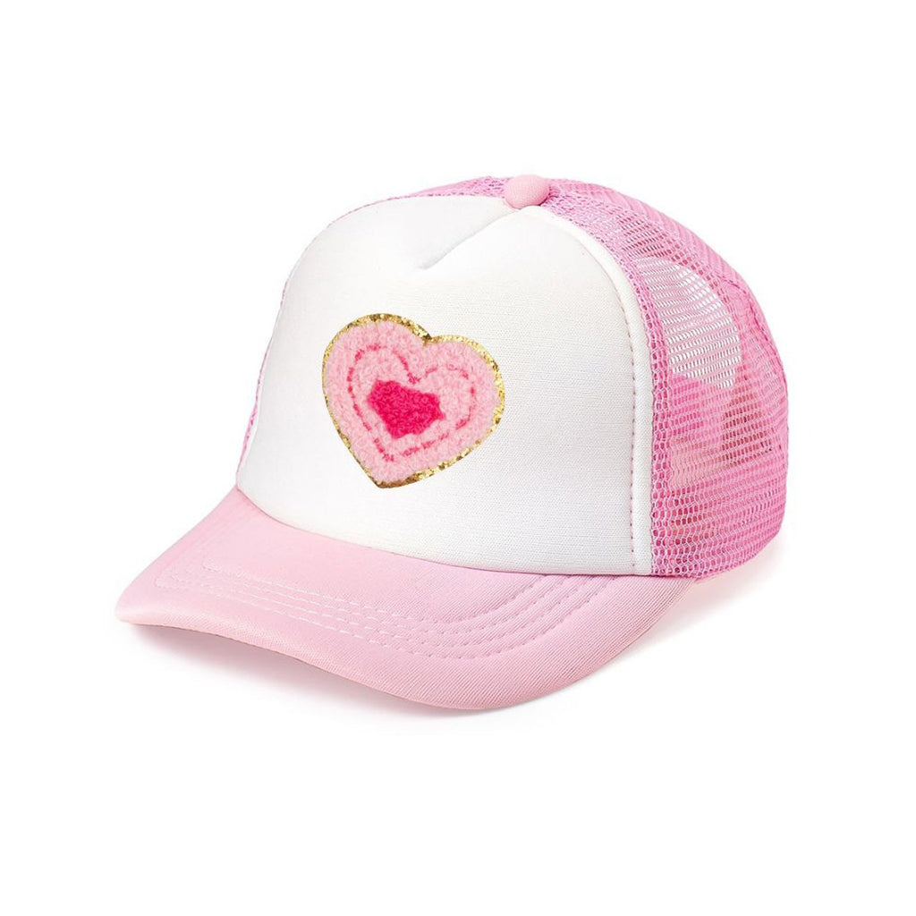 Multi Heart Patch Trucker Hat - Pink/White-HATS & SCARVES-Sweet Wink-Joannas Cuties